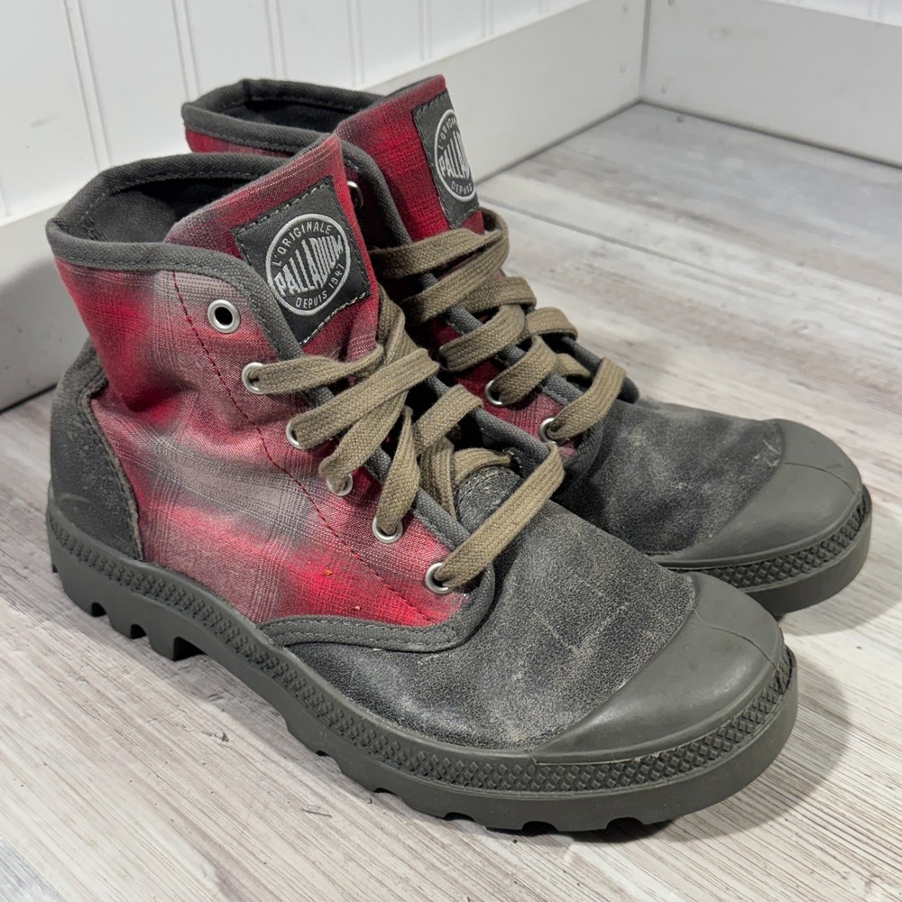 Palladium Pampa Hi Combat Boots‎ Women's Size US 7 Plaid Round Toe 92360088